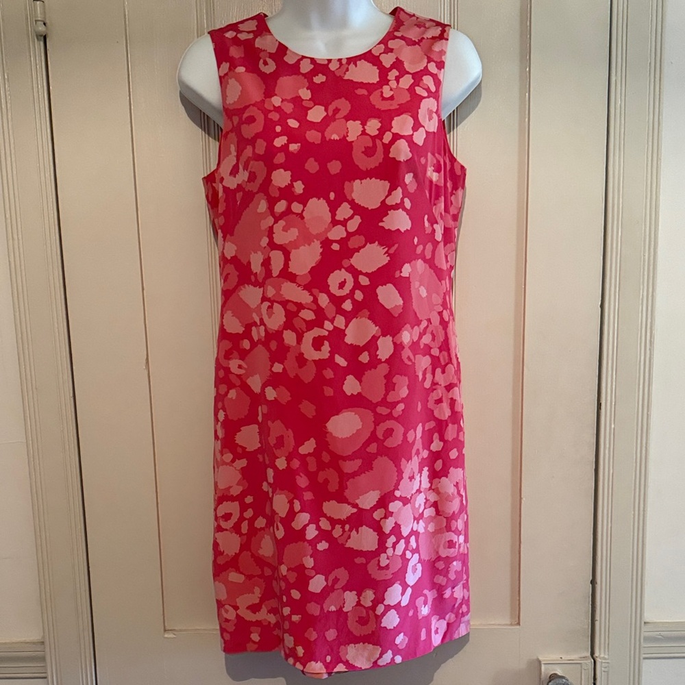 Silk Sleeveless Pink Pattern Shift Dress